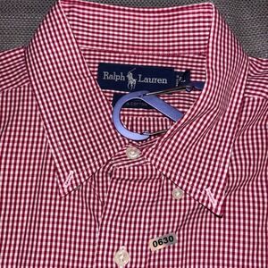 Ralph Lauren Mens L Red Gingham Short Sleeve Button Down Shirt Classic